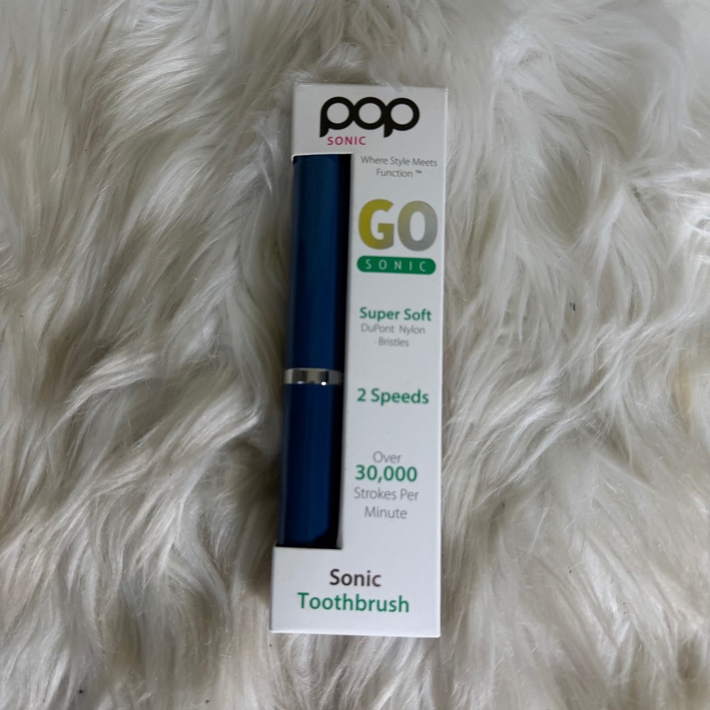Pop Sonic Go Sonic Portable Toothbrush Navy Blue 2 Speeds 30k Vibrations NIB